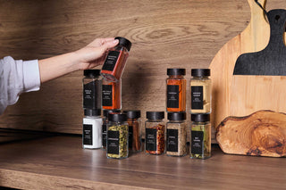 Black Bamboo Spice Jars with Black Labels