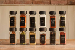 Black Bamboo Spice Jars with Black Labels