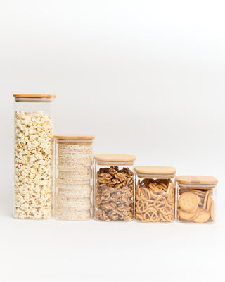 Bamboo Glass Storage Jars – Set of 5