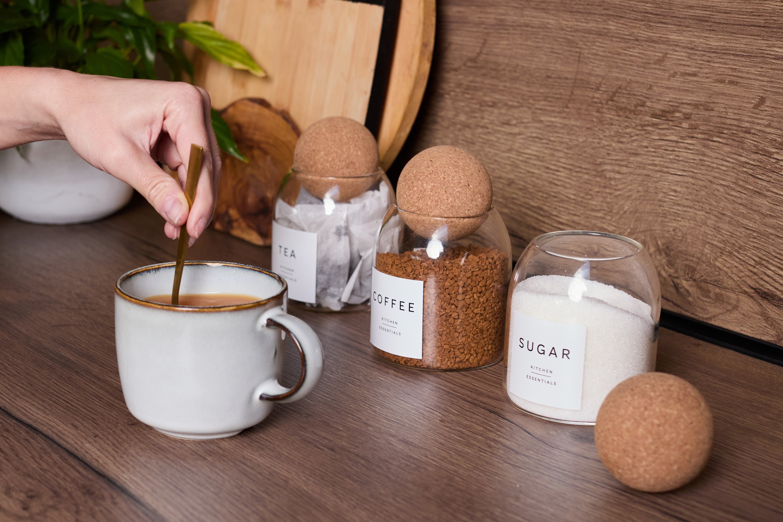 Cork Ball Glass Storage Jars – Set of Tea, Coffee Sugar – LIVABL