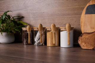 Bamboo Glass Storage Jars with Spoons - Set of 4