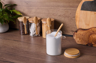 Bamboo Glass Storage Jars with Spoons - Set of 4