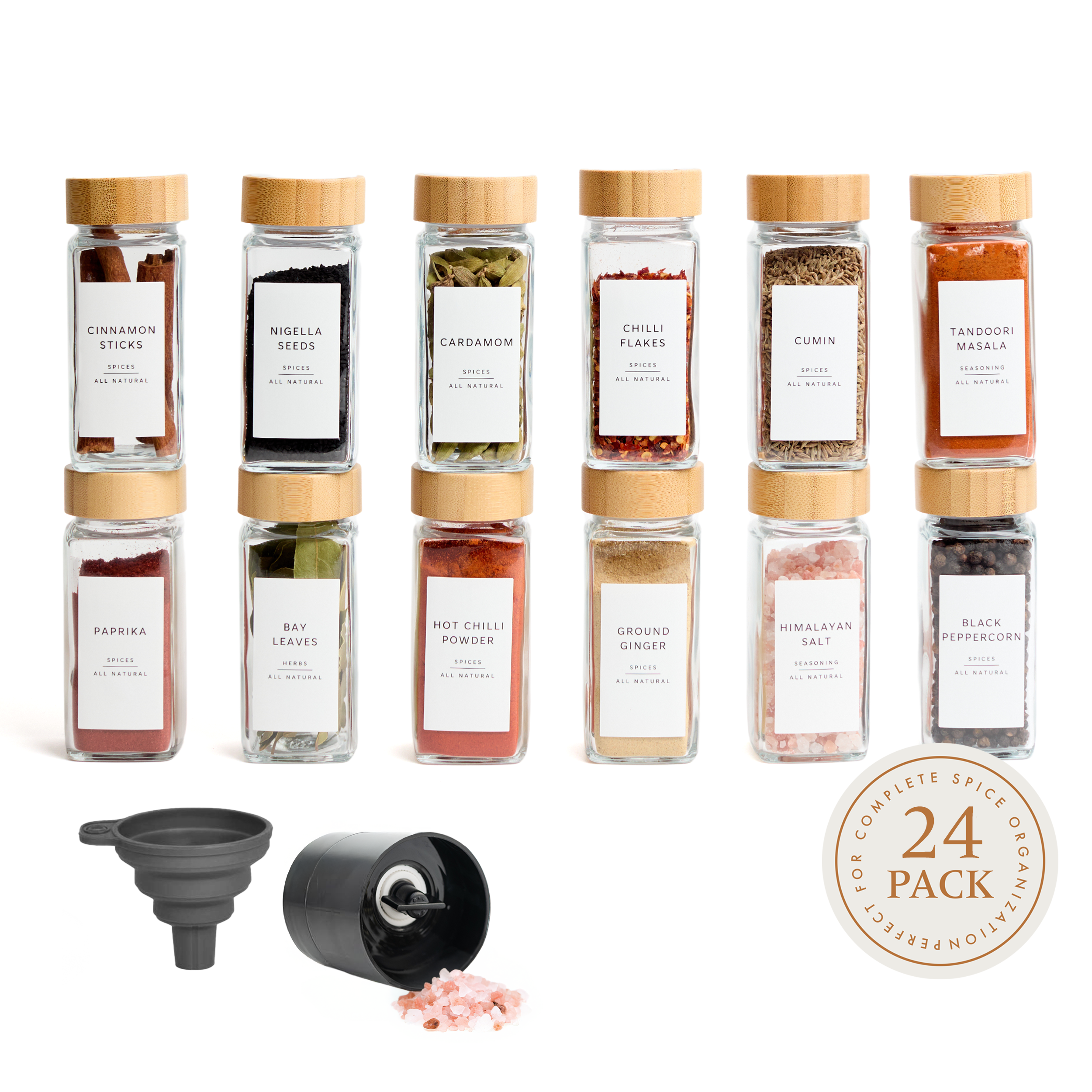 Natural Bamboo Spice Jars with White Labels – LIVABL