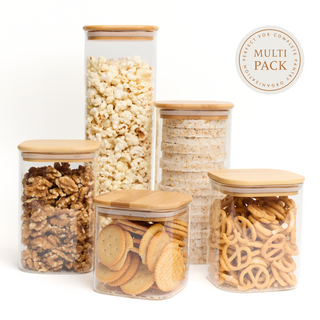 Bamboo Glass Storage Jars – Set of 5